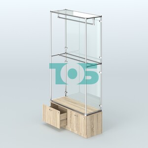 Торговая система ХРОМ (задняя стенка - стекло) 1200 мм №1-3 с тумбой Т-15 и поручнями