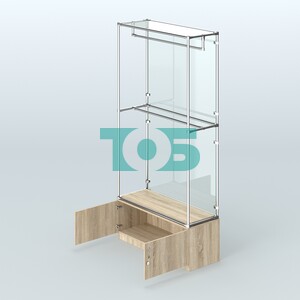 Торговая система ХРОМ (задняя стенка - стекло) 1200 мм №1-4 с тумбой Т-21 и поручнями