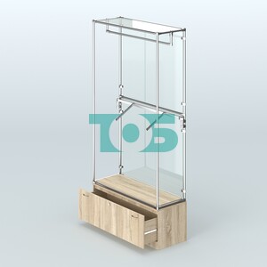 Торговая система ХРОМ (задняя стенка - стекло) 1200 мм №2-1 с тумбой Т-11 и поручнями