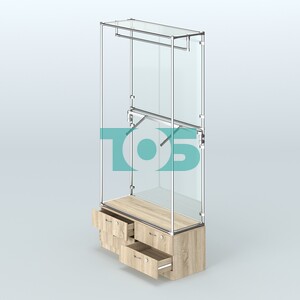 Торговая система ХРОМ (задняя стенка - стекло) 1200 мм №2-2 с тумбой Т-14 и поручнями