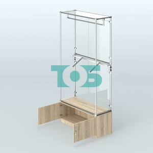 Торговая система ХРОМ (задняя стенка - стекло) 1200 мм №2-4 с тумбой Т-21 и поручнями