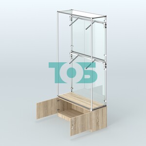 Торговая система ХРОМ (задняя стенка - стекло) 1200 мм №3-4 с тумбой Т-21 и поручнями