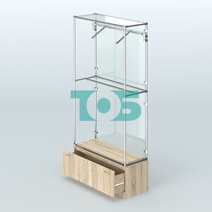 Торговая система ХРОМ (задняя стенка - стекло) 1200 мм №4-1 с тумбой Т-11 и поручнями