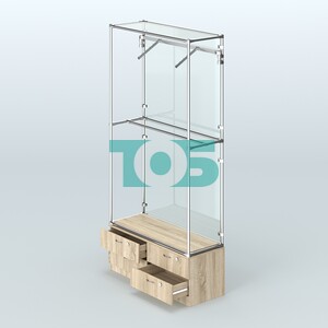 Торговая система ХРОМ (задняя стенка - стекло) 1200 мм №4-2 с тумбой Т-14 и поручнями