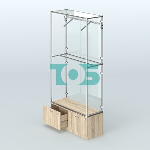 Торговая система ХРОМ (задняя стенка - стекло) 1200 мм №4-3 с тумбой Т-15 и поручнями