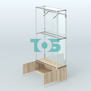 Торговая система ХРОМ (задняя стенка - стекло) 1200 мм №4-4 с тумбой Т-21 и поручнями