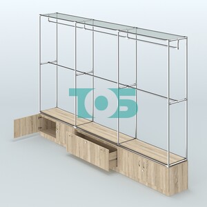 Торговая система ХРОМ без ДСП 3600 мм №1 с тумбами Т-11, Т-21 и поручнями