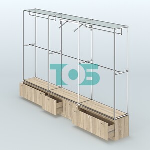 Торговая система ХРОМ без ДСП 3600 мм №8 с тумбами Т-11, Т-15 и поручнями