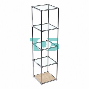 Торговый хромированный стеллаж с прозрачными полками №1