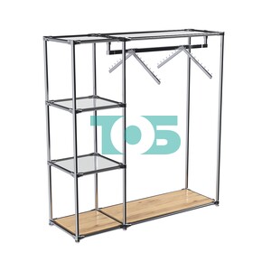 Хромированный стенд-вешало TD-43 №1-4 Хром с полками Зеркало 4мм