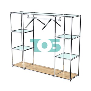 Хромированный стенд-вешало TD-47 №1-1 Хром (с прозрачными полками стекло 6мм)