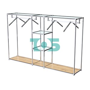 Хромированный стенд-вешало TD-51 №1-1 Хром с прозрачными полками стекло 6мм