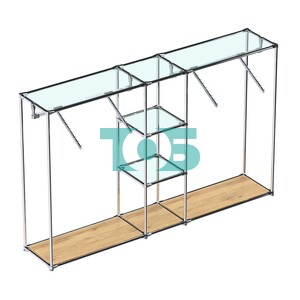 Хромированный стенд-вешало TD-51 №1-1 Хром с прозрачными полками стекло 6мм