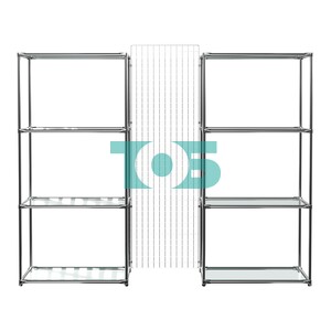 Сетчатый стеллаж СТИЛЬ с прозрачными полками и решеткой №31-1