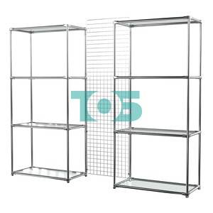 Сетчатый стеллаж СТИЛЬ с прозрачными полками и решеткой №31-1