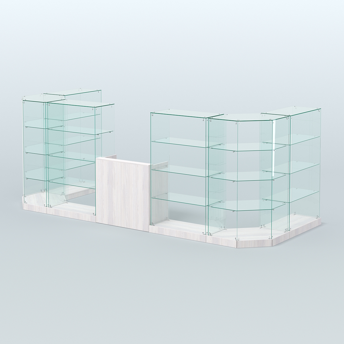 Торговый стеклянный павильон Абсолют №5 (открытый) (7, 15 кв.м) Ясень Анкор светлый