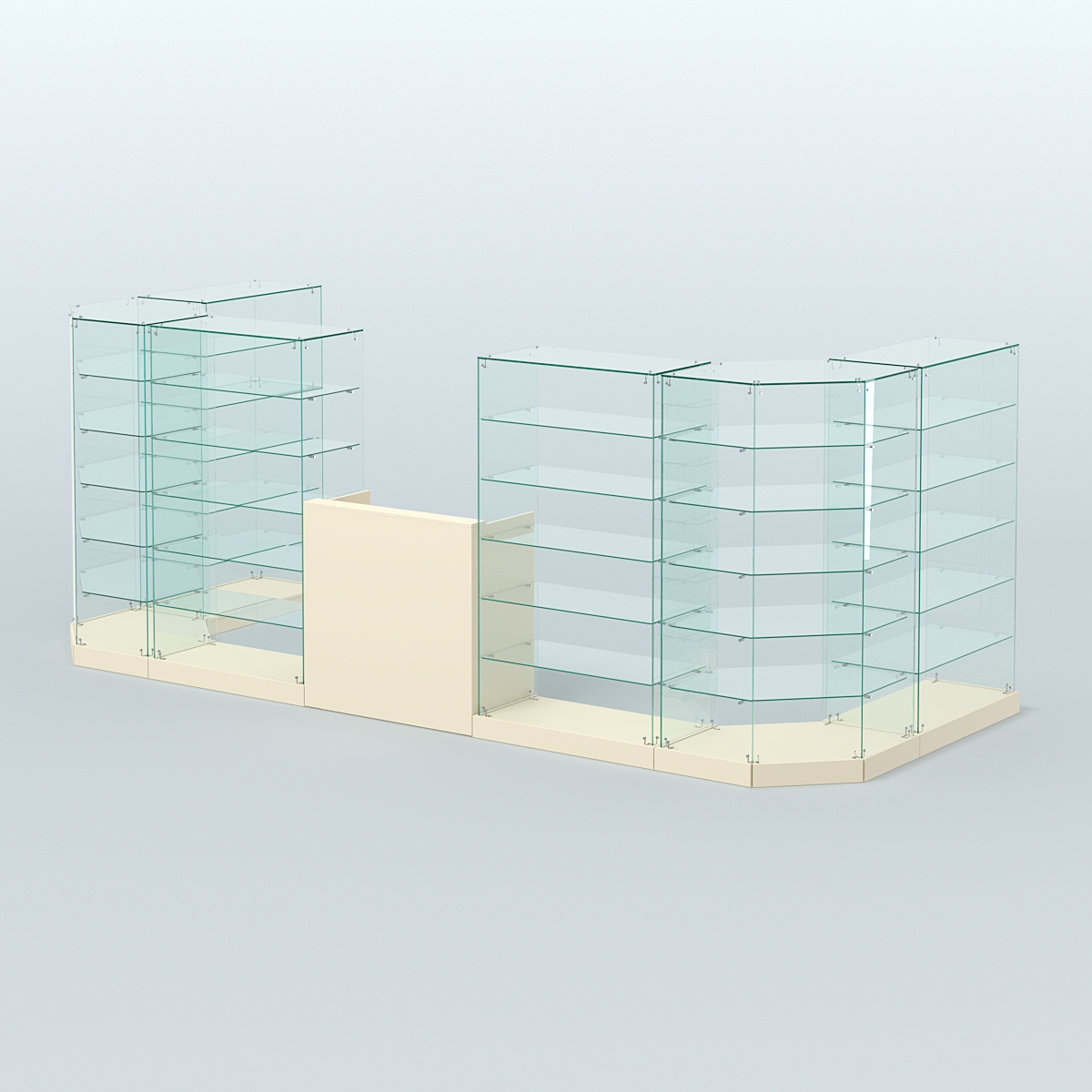 Торговый стеклянный павильон Абсолют №6 (открытый) (7, 15 кв.м) Крем Вайс