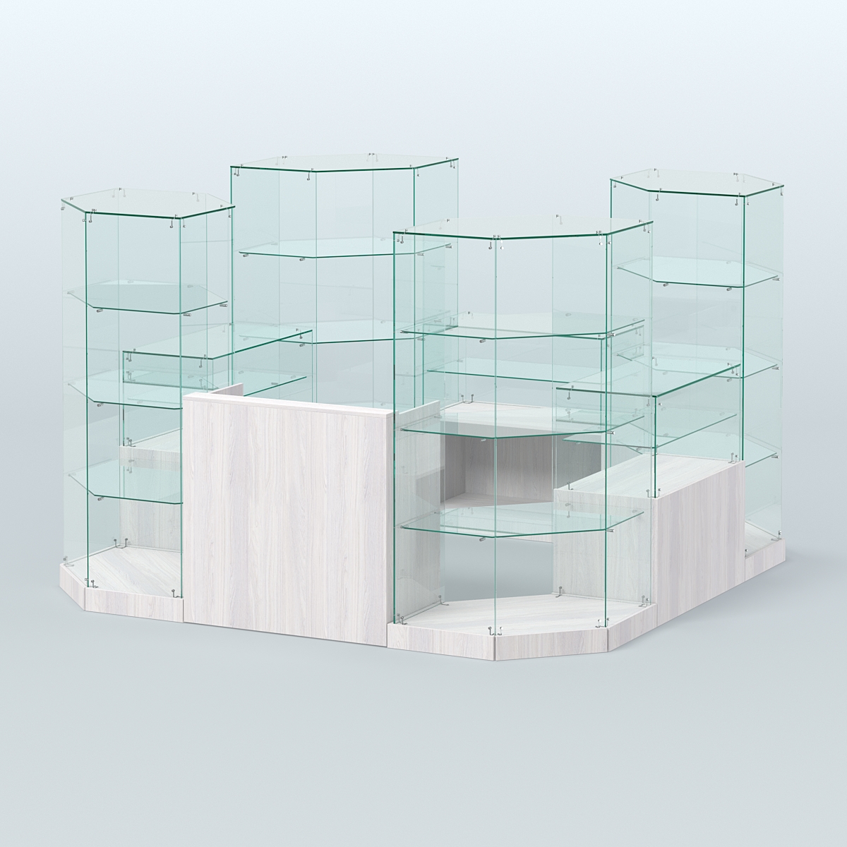 Торговый стеклянный павильон Абсолют №9 (открытый) (6, 05 кв.м) Ясень Анкор светлый