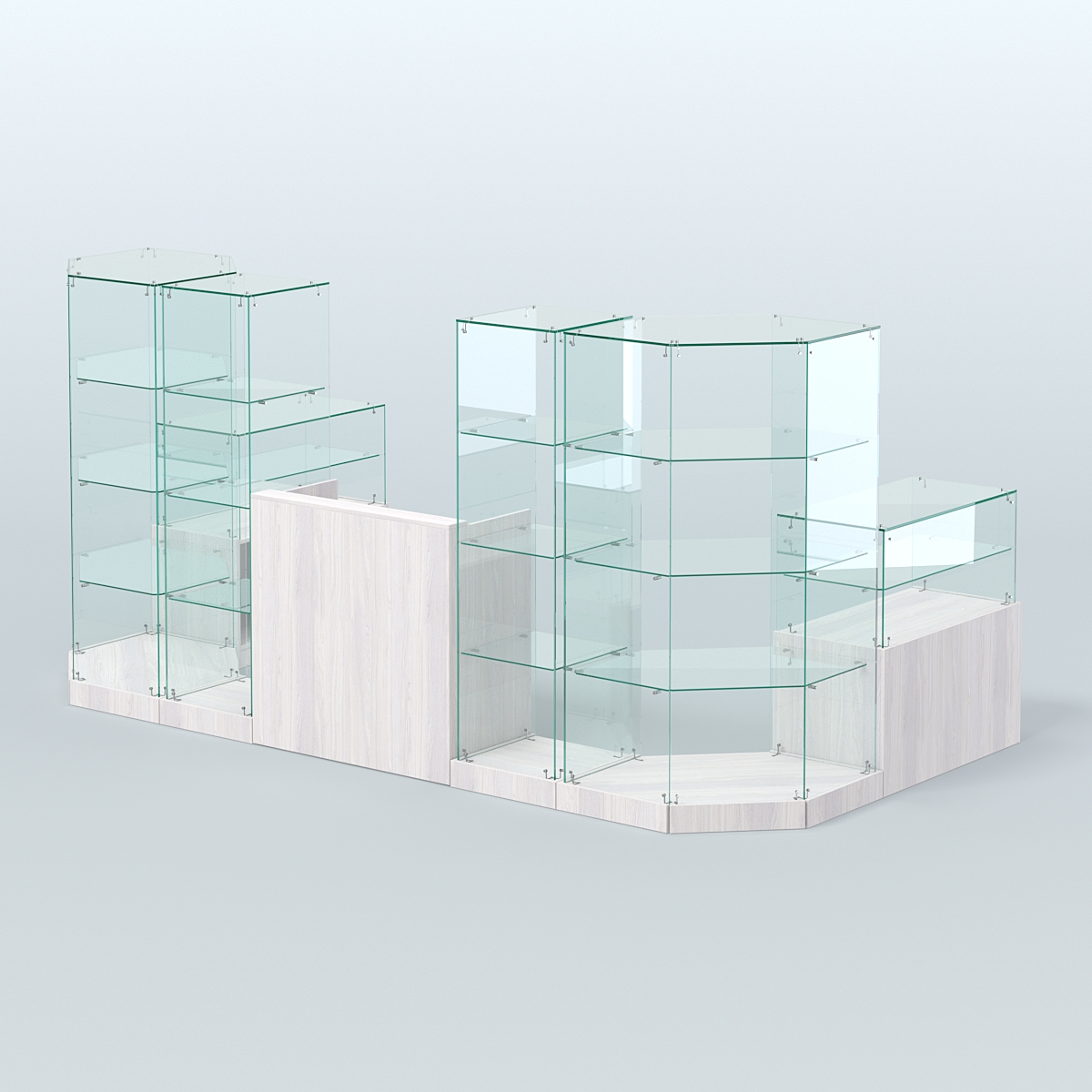 Торговый стеклянный павильон Абсолют №11 (открытый) (5, 64 кв.м) Ясень Анкор светлый