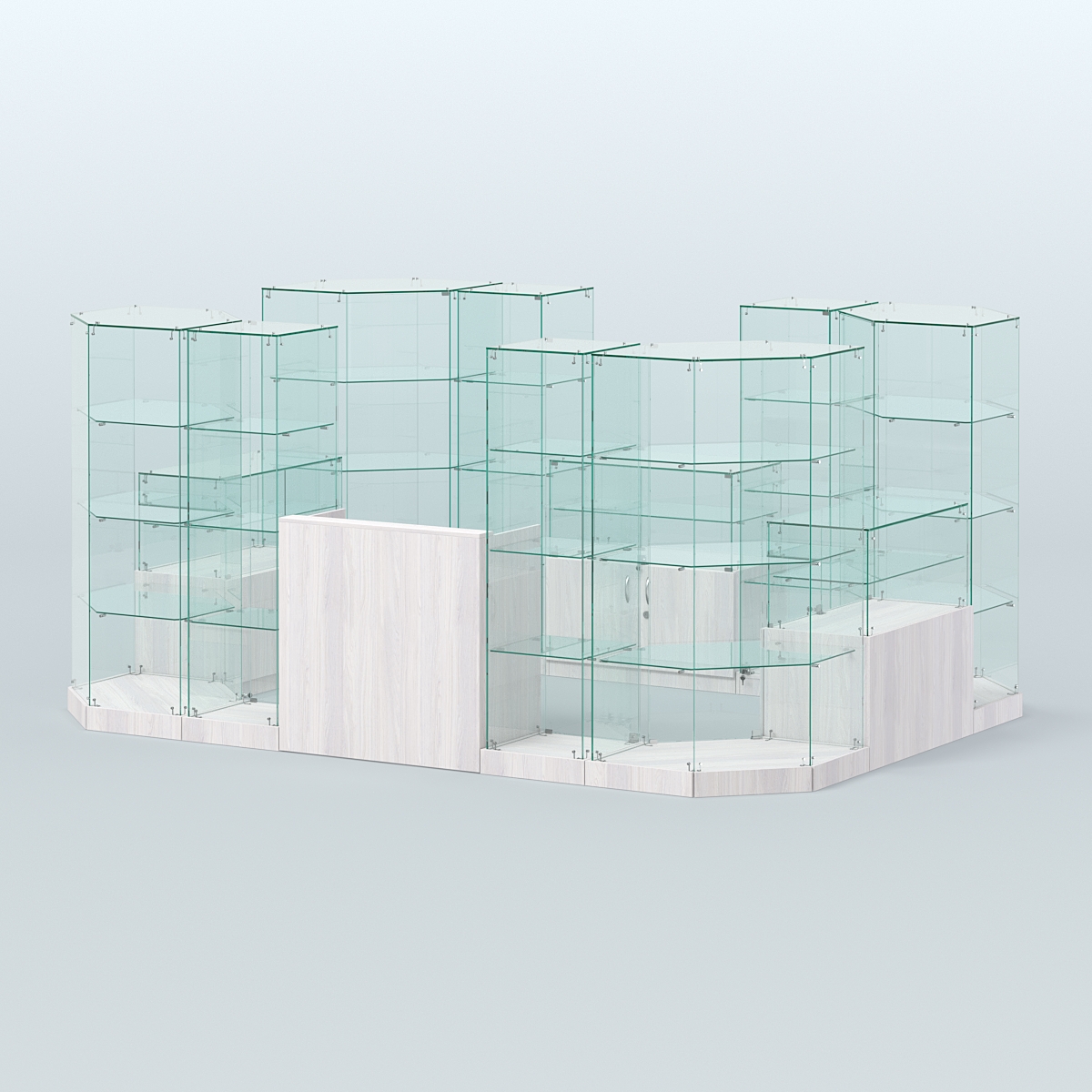 Торговый стеклянный павильон Абсолют №12а (закрытый) (8, 26 кв.м) Ясень Анкор светлый