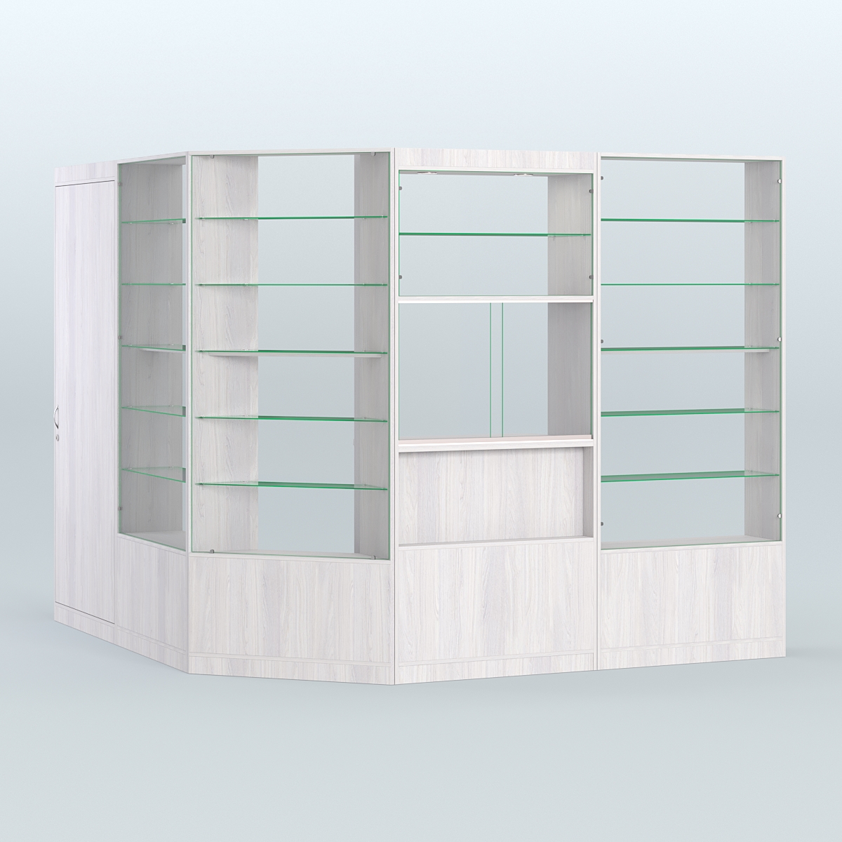 Угловой торговый павильон из ДСП СЭСП №3 (5, 9 кв.м) Ясень Анкор светлый