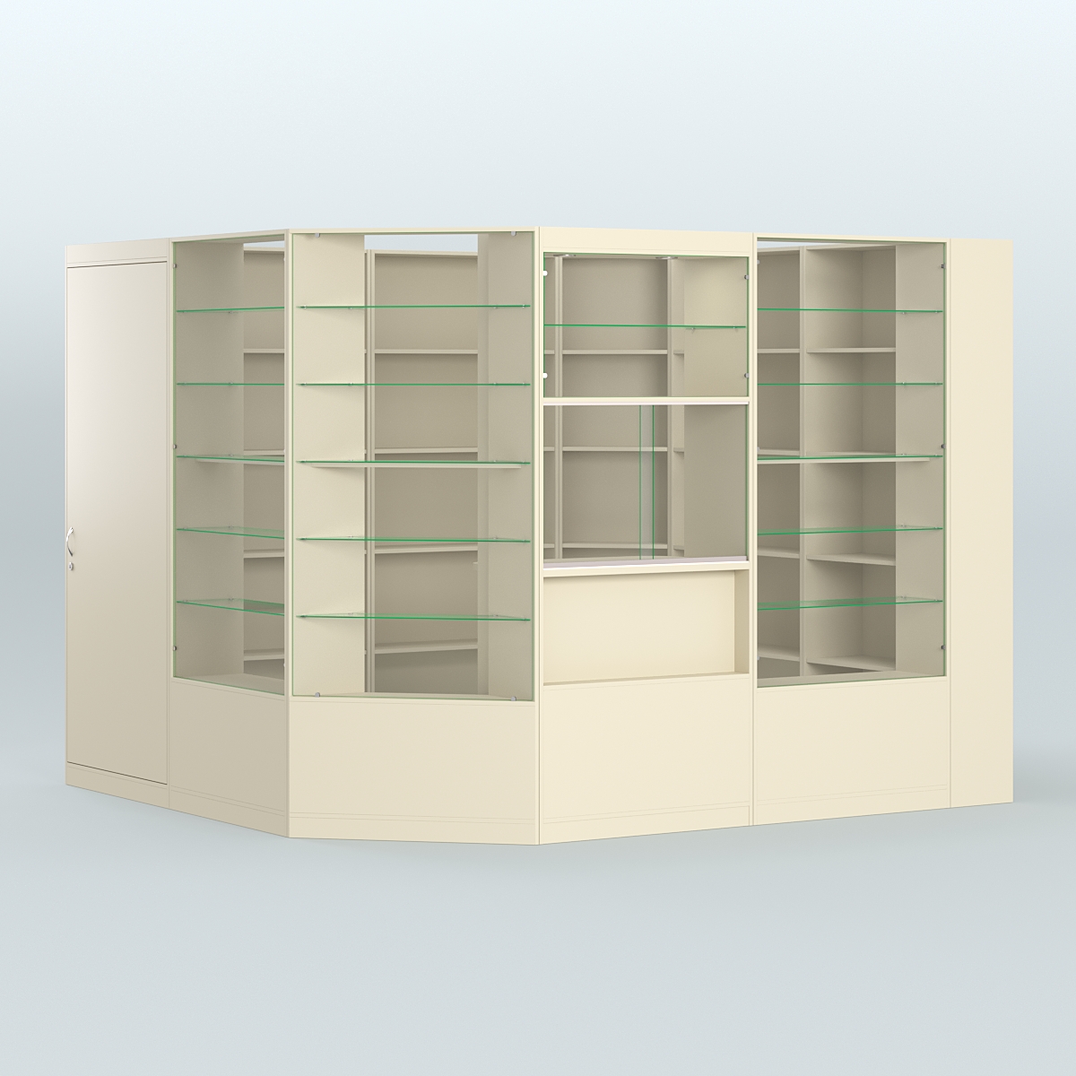 Угловой торговый павильон из ДСП СЭСП №4 (6, 63 кв.м) Крем Вайс