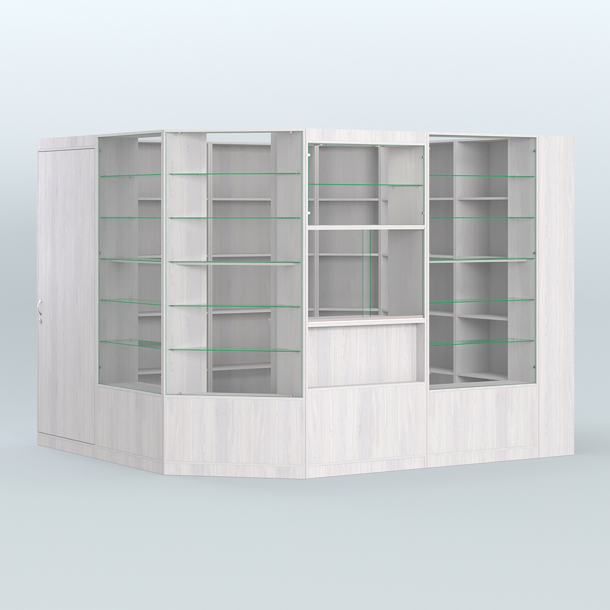 Угловой торговый павильон из ДСП СЭСП №4 (6, 63 кв.м) Ясень Анкор светлый