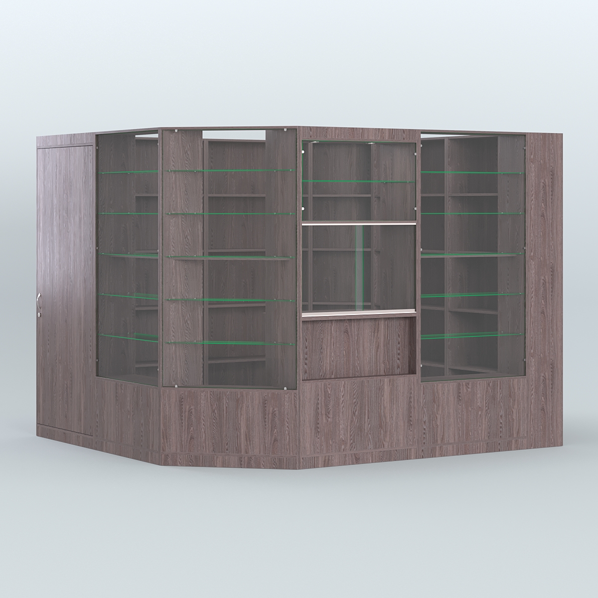 Угловой торговый павильон из ДСП СЭСП №4 (6, 63 кв.м) Ясень Анкор темный