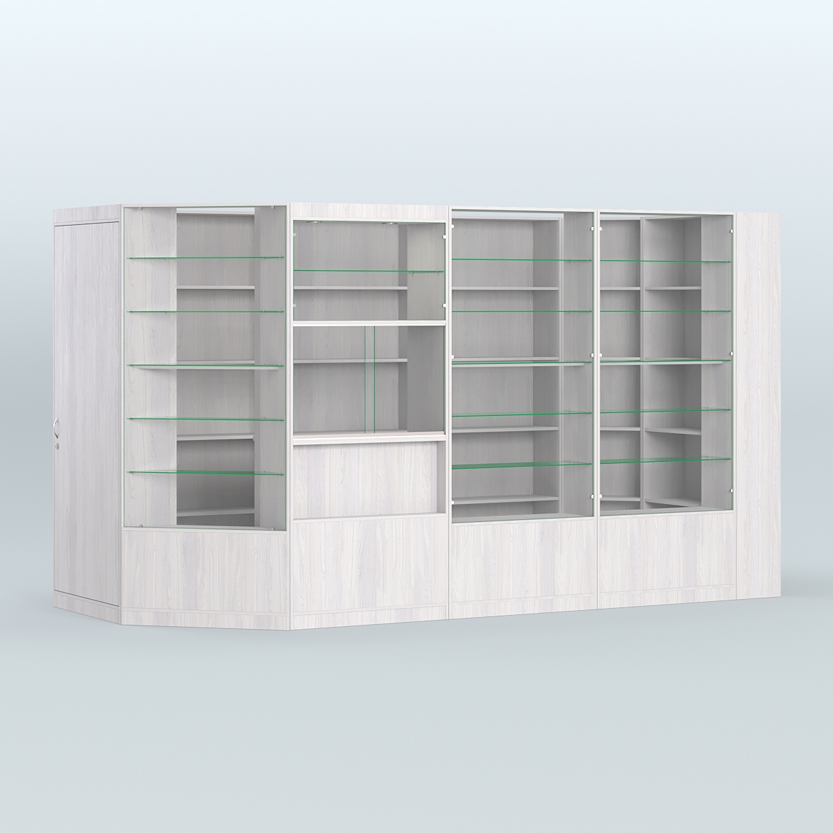 Угловой торговый павильон из ДСП СЭСП №6 (8, 82 кв.м) Ясень Анкор светлый