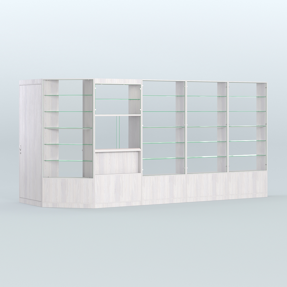 Угловой торговый павильон из ДСП СЭСП №7 (6, 47 кв.м) Ясень Анкор светлый