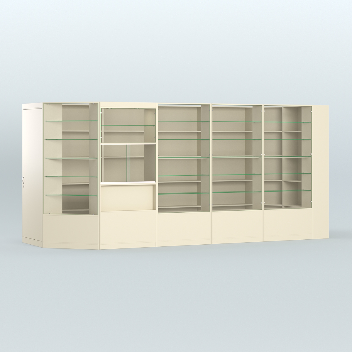 Угловой торговый павильон из ДСП СЭСП №8 (6, 93 кв.м) Крем Вайс