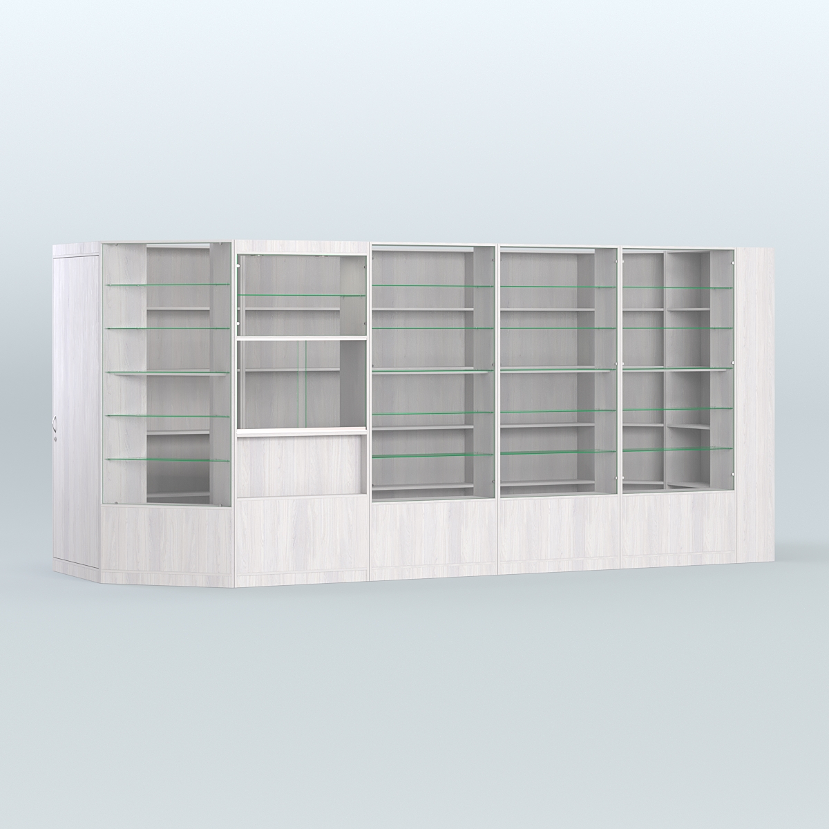 Угловой торговый павильон из ДСП СЭСП №8 (6, 93 кв.м) Ясень Анкор светлый