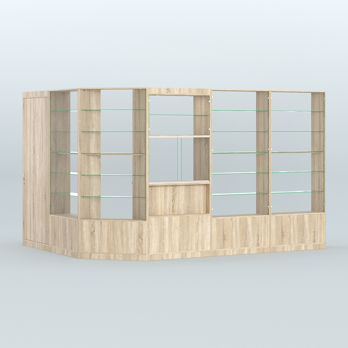 Угловой торговый павильон из ДСП СЭСП №9 (8, 09 кв.м) Дуб сонома