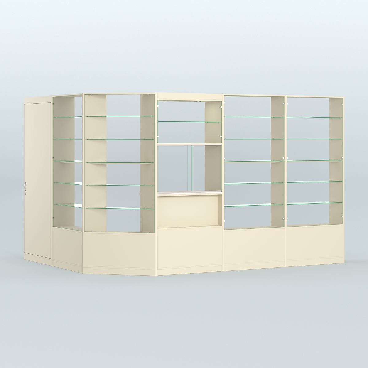 Угловой торговый павильон из ДСП СЭСП №9 (8, 09 кв.м) Крем Вайс