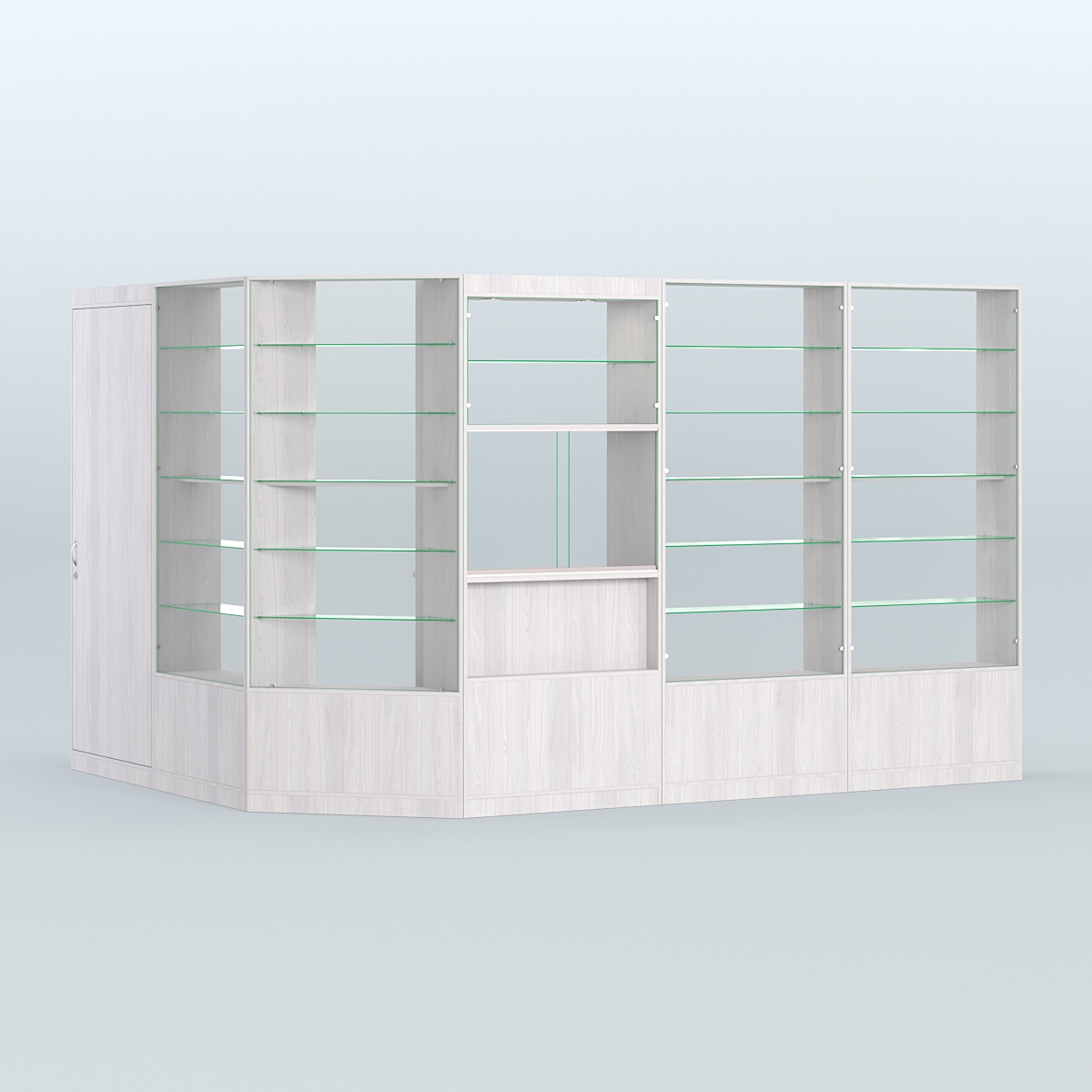 Угловой торговый павильон из ДСП СЭСП №9 (8, 09 кв.м) Ясень Анкор светлый