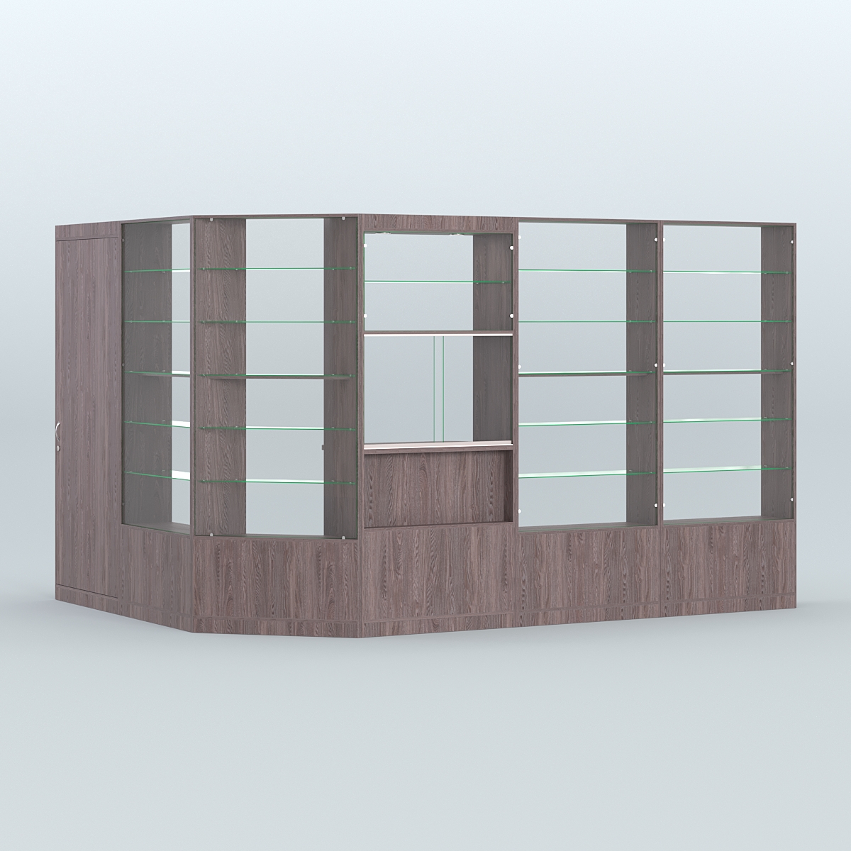 Угловой торговый павильон из ДСП СЭСП №9 (8, 09 кв.м) Ясень Анкор темный