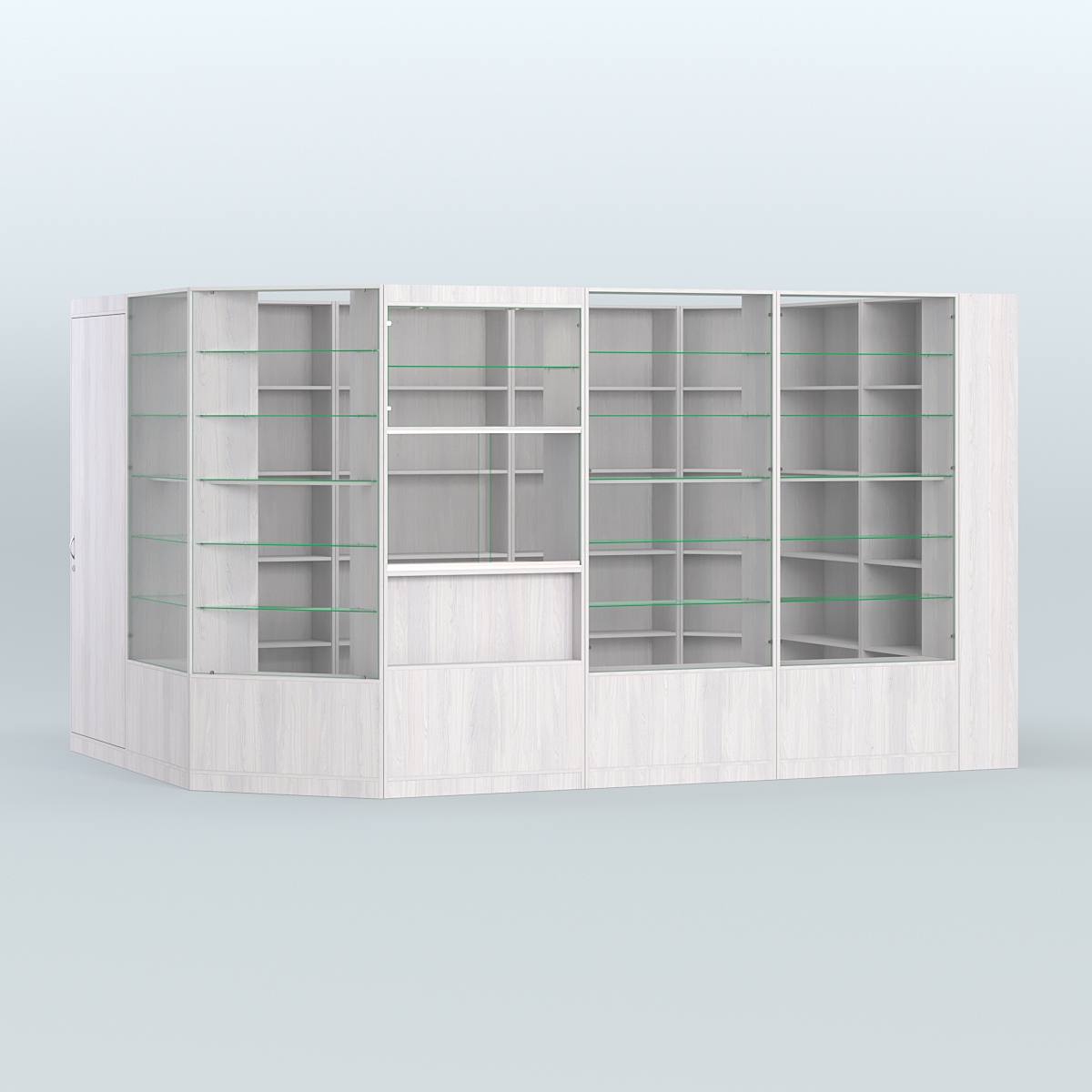 Угловой торговый павильон из ДСП СЭСП №10 (8 кв.м) Ясень Анкор светлый