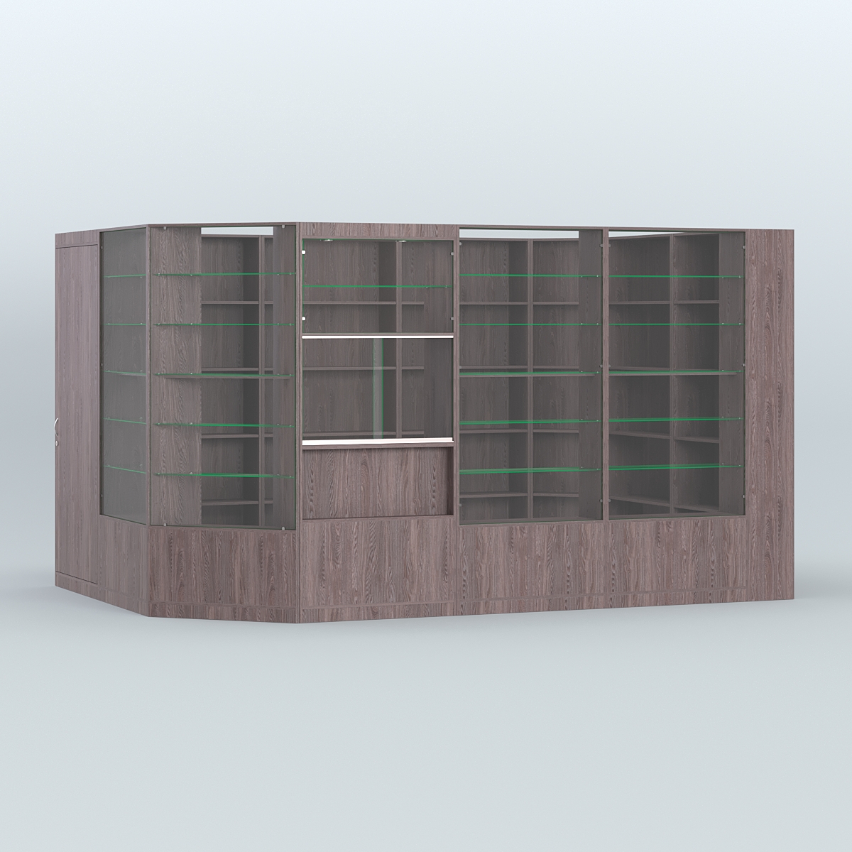 Угловой торговый павильон из ДСП СЭСП №10 (8 кв.м) Ясень Анкор темный