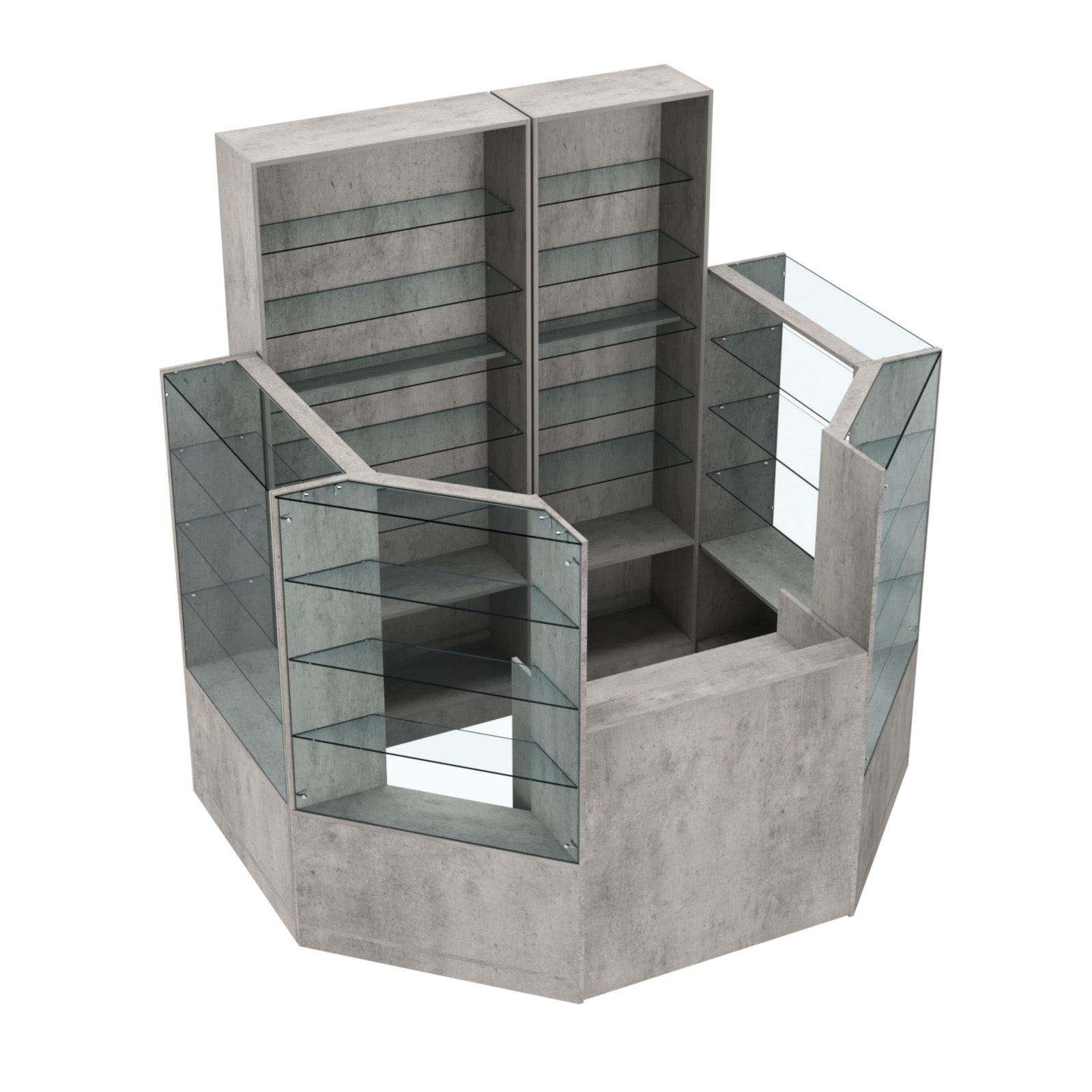 Торговый пристенный островок ГРАЦИЯ №2 (открытый) (3.3 кв.м) Бетон Чикаго светло-серый F186 ST9