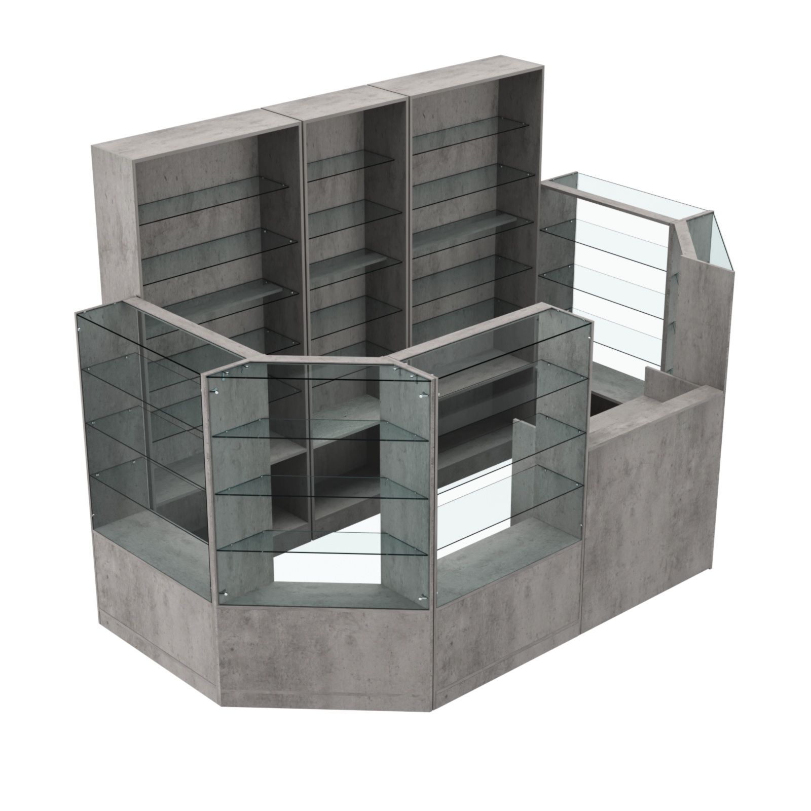 Торговый пристенный островок ГРАЦИЯ №4 (открытый) (4.68 кв.м) Бетон Чикаго светло-серый F186 ST9