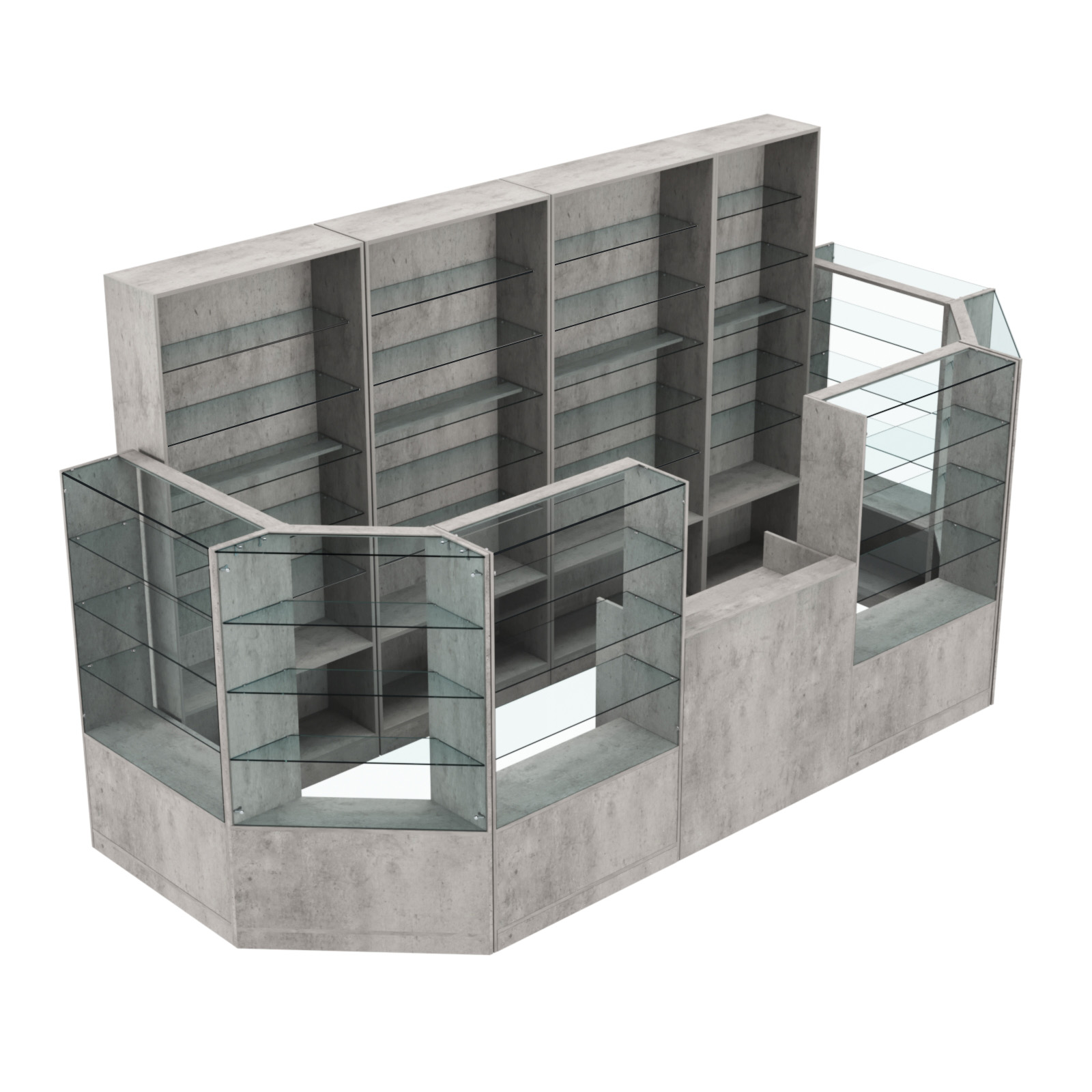 Торговый пристенный островок ГРАЦИЯ №6 (открытый) (6.05 кв.м) Бетон Чикаго светло-серый F186 ST9