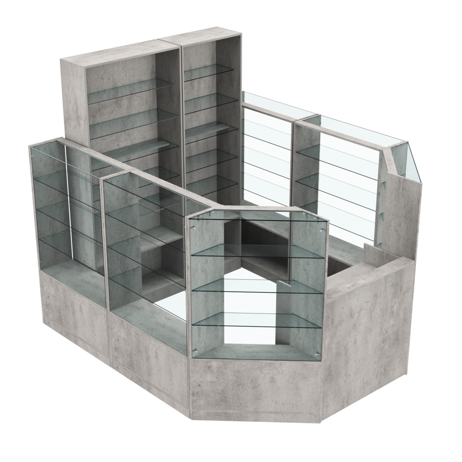 Торговый пристенный островок ГРАЦИЯ №8 (открытый) (5.24 кв.м) Бетон Чикаго светло-серый F186 ST9