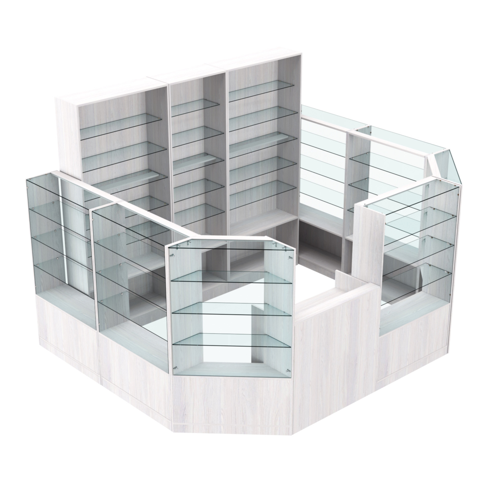 Торговый пристенный островок ГРАЦИЯ №10 (открытый) (7.43 кв.м) Ясень Анкор светлый