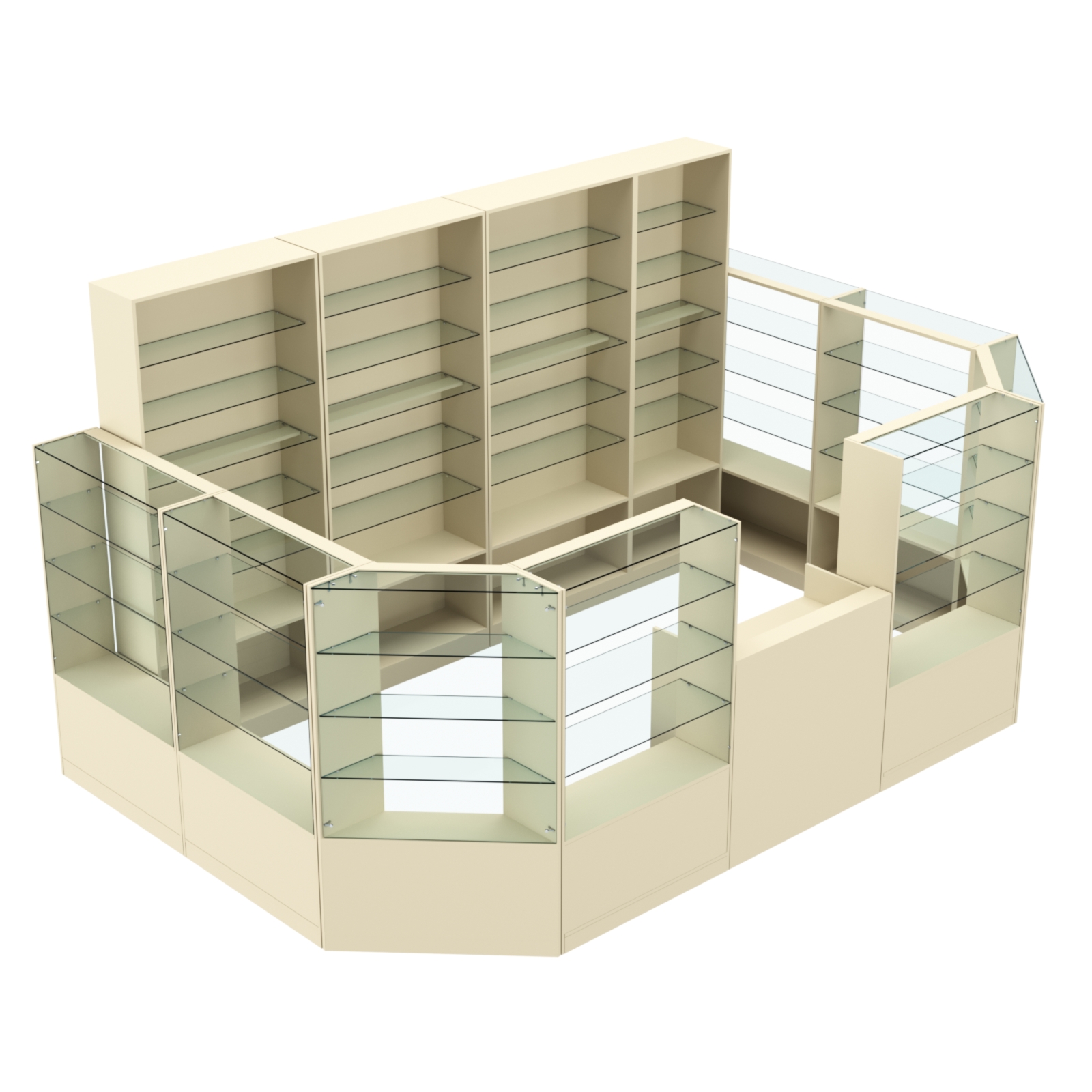 Торговый пристенный островок ГРАЦИЯ №12 (открытый) (9.62 кв.м) Крем Вайс