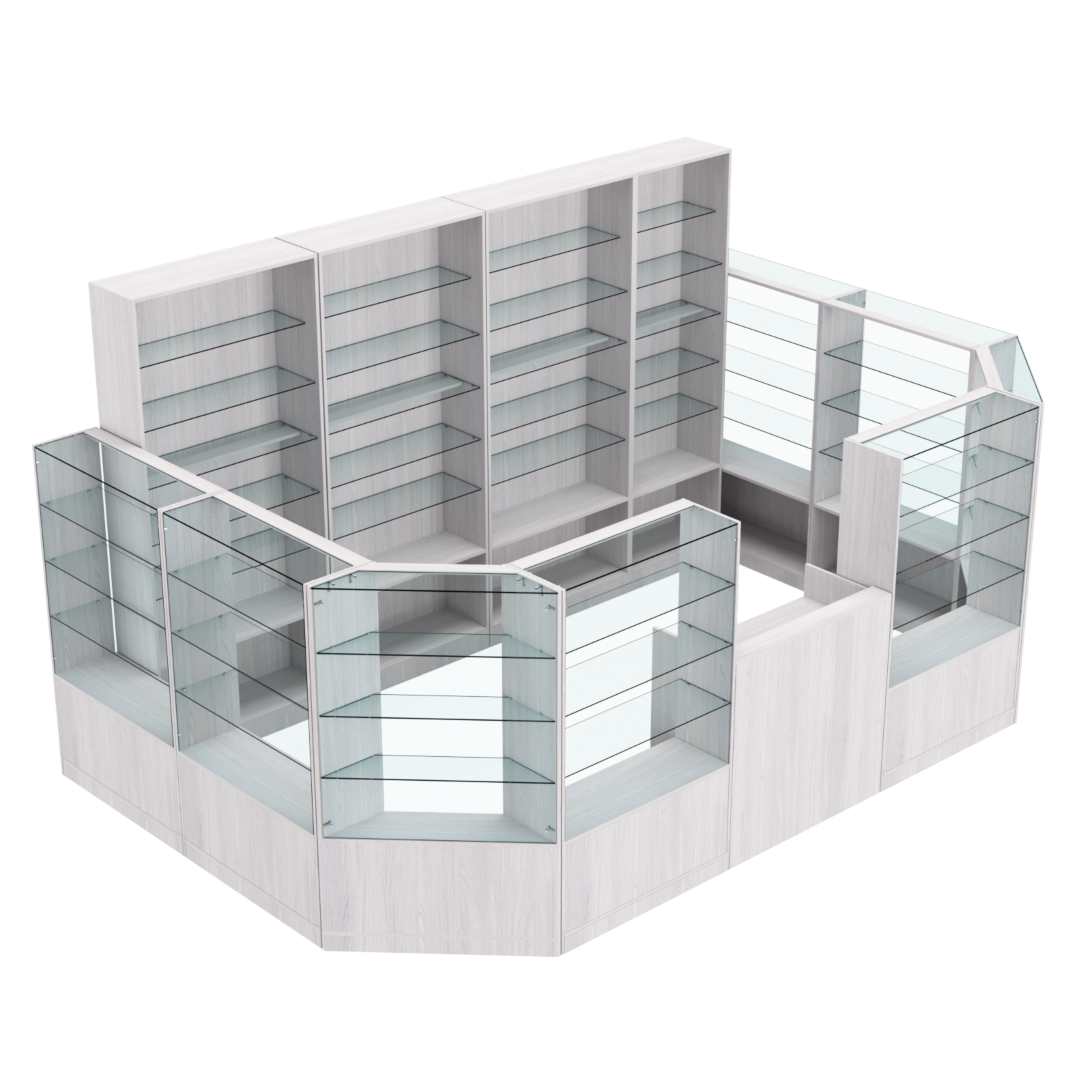 Торговый пристенный островок ГРАЦИЯ №12 (открытый) (9.62 кв.м) Ясень Анкор светлый