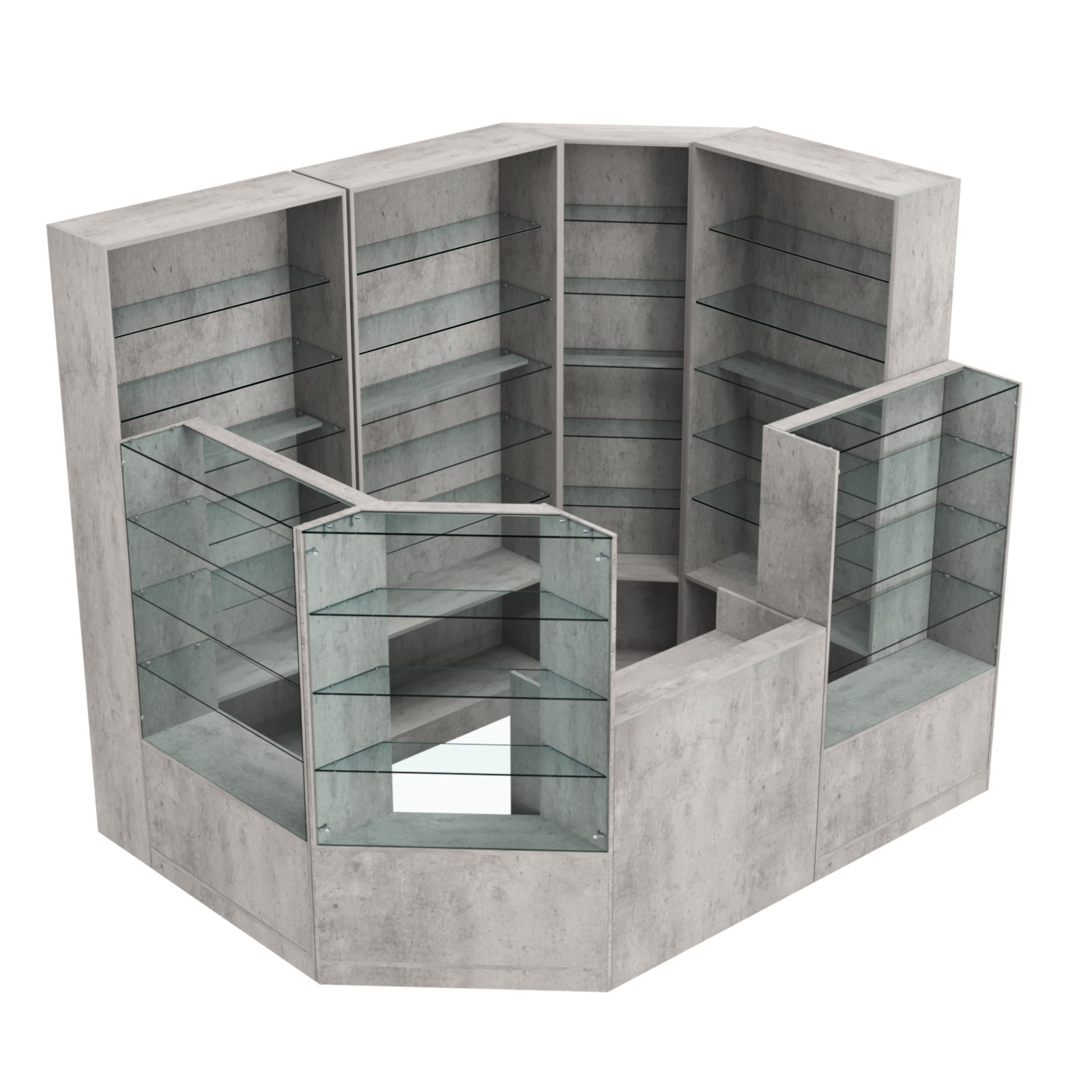 Торговый угловой островок ГРАЦИЯ №2 (открытый) (4.44 кв.м) Бетон Чикаго светло-серый F186 ST9