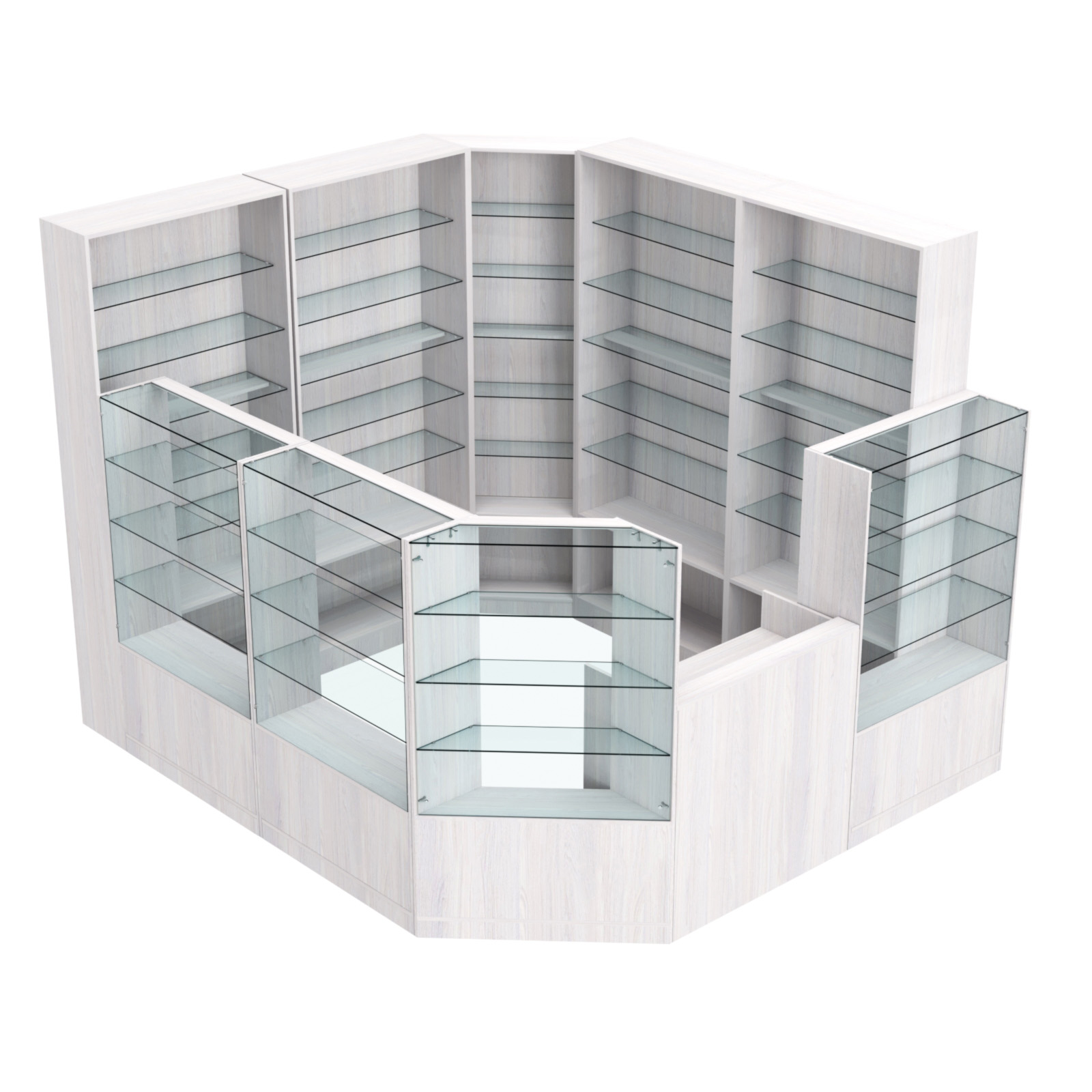 Торговый угловой островок ГРАЦИЯ №4 (открытый) (6.63 кв.м) Ясень Анкор светлый