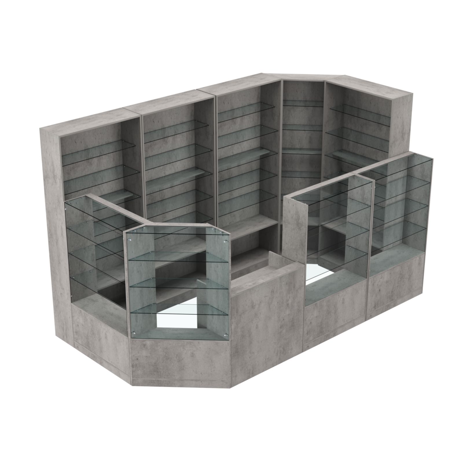 Торговый угловой островок ГРАЦИЯ №6 (открытый) (6.09 кв.м) Бетон Чикаго светло-серый F186 ST9