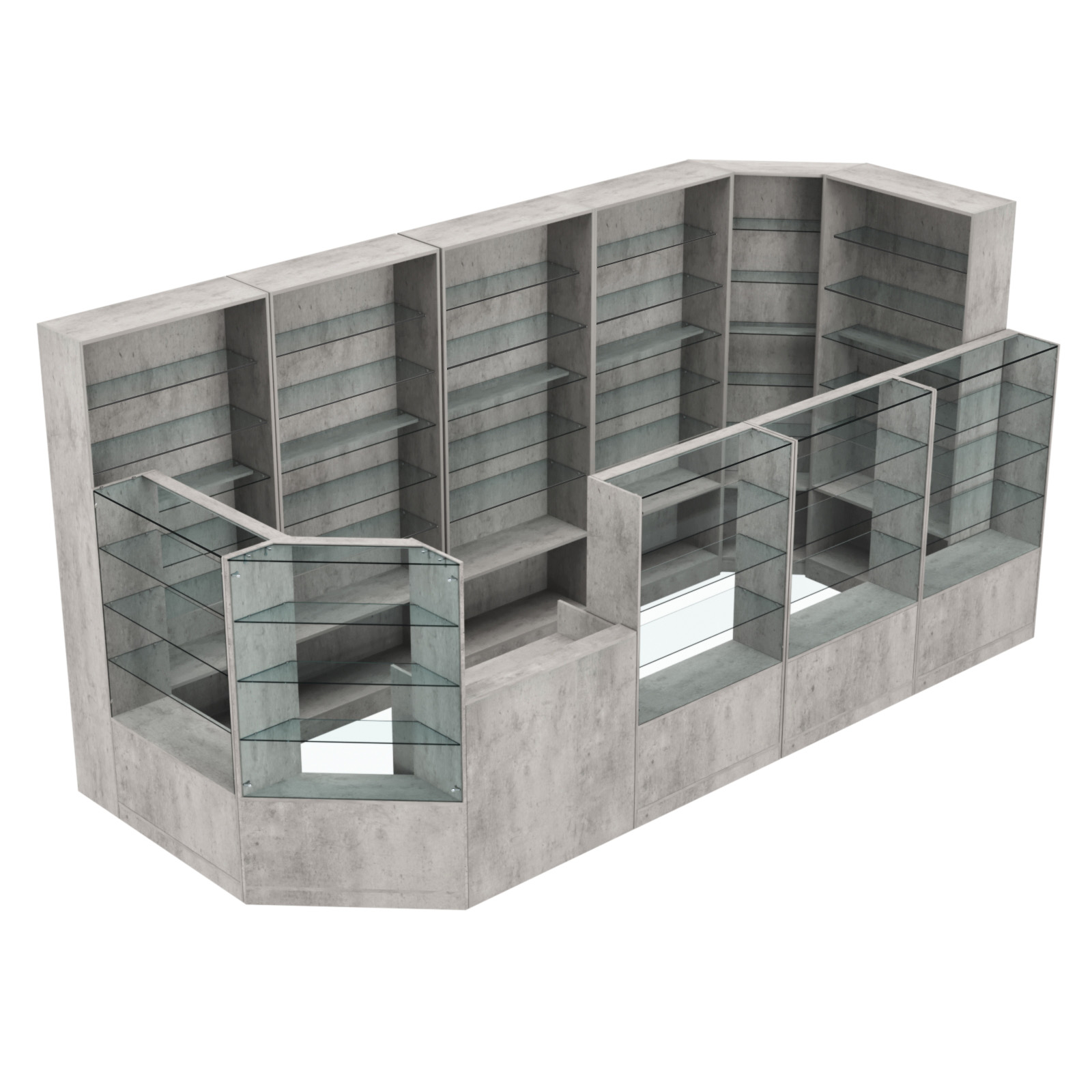 Торговый угловой островок ГРАЦИЯ №8 (открытый) (7.74 кв.м) Бетон Чикаго светло-серый F186 ST9