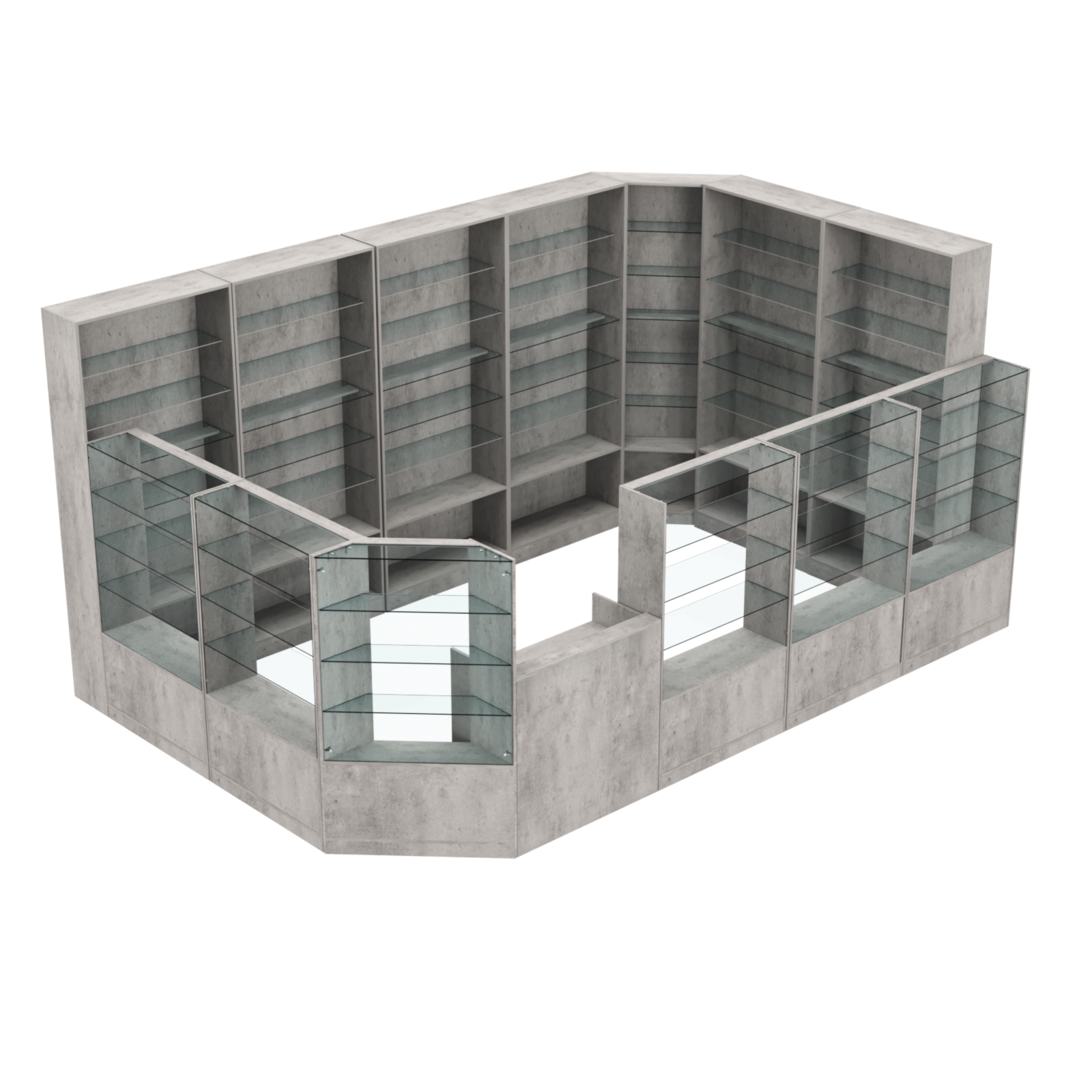 Торговый угловой островок ГРАЦИЯ №10 (открытый) (11.54 кв.м) Бетон Чикаго светло-серый F186 ST9